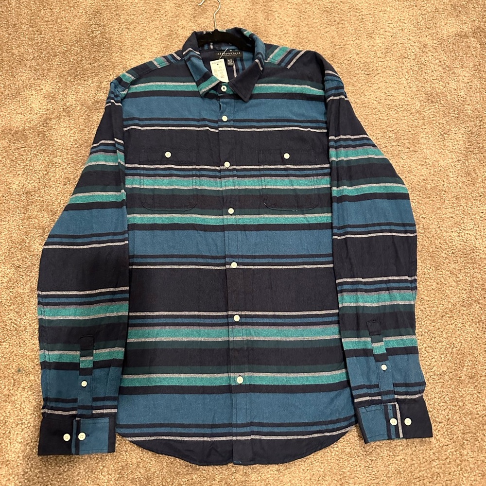 Aeropostale men’s long sleeve plaid flannel button down shirt XL NWT Blue